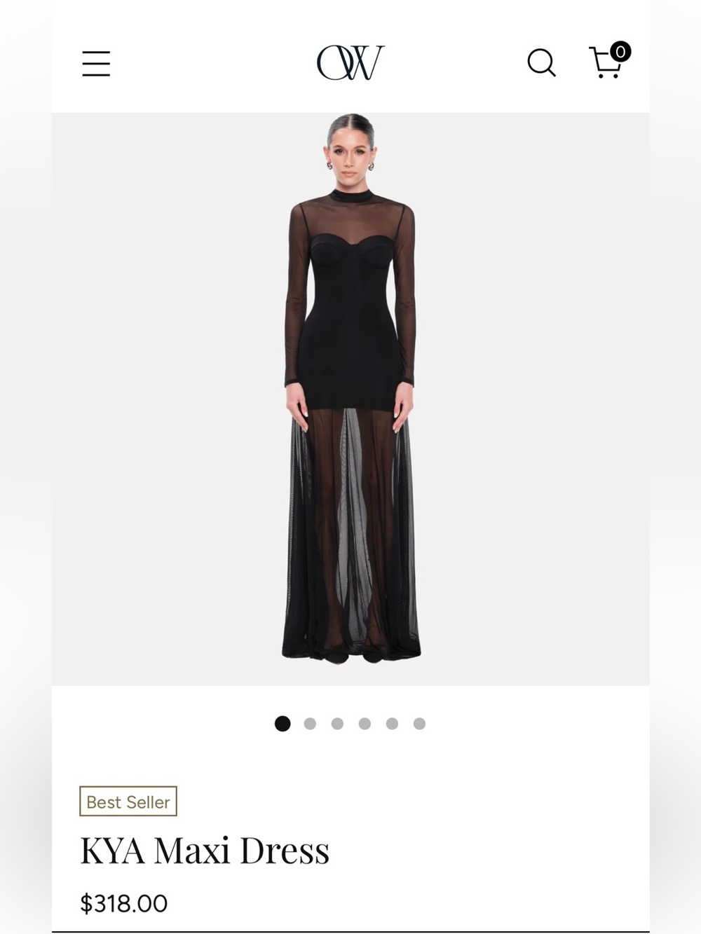 NWT Sheer-Panel Long Sleeve Black Maxi Dress